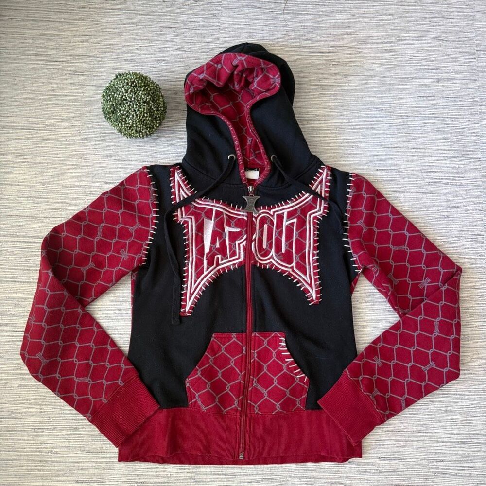 Vintage Y2K Tapout Chainlink Full Zip Hoodie Red Black MMA Womens Large